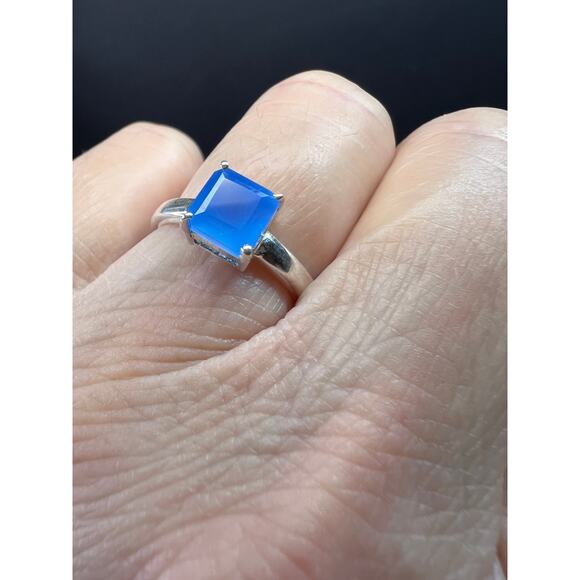 Square cut blue chalcedony sterling silver ring size 6 - Picture 2 of 16